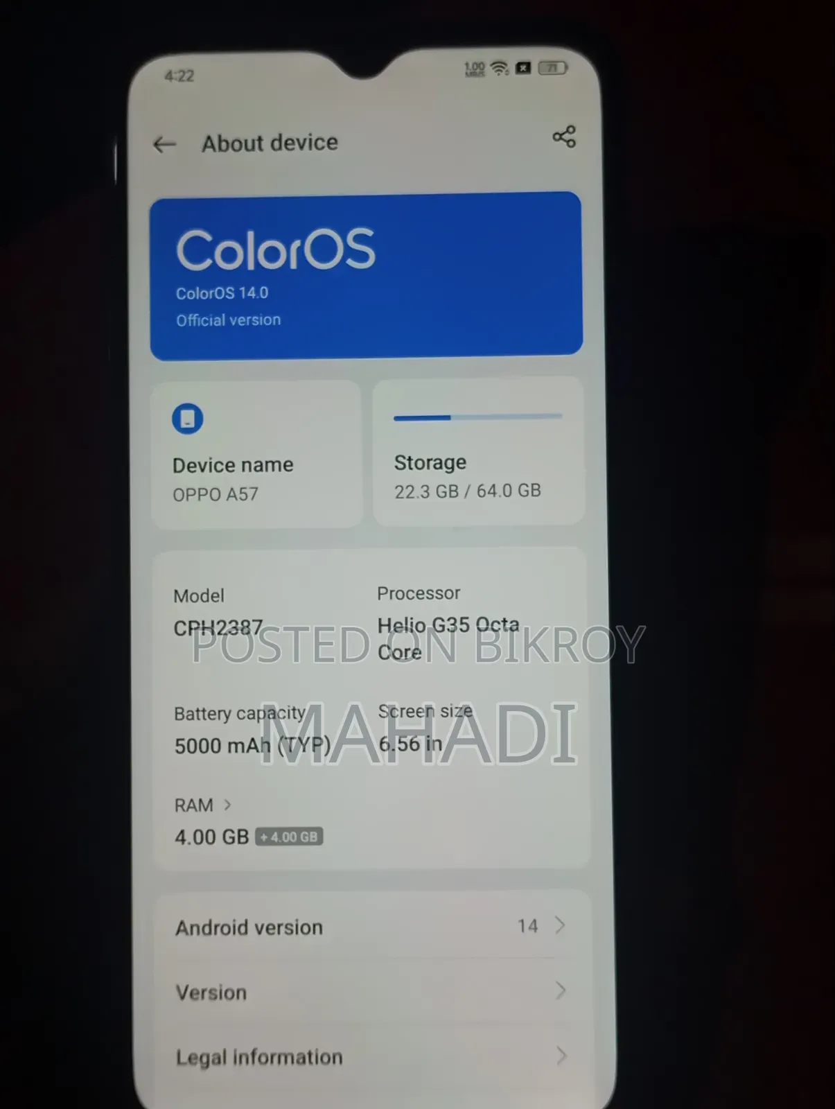 Oppo A57 4G 64 GB Green