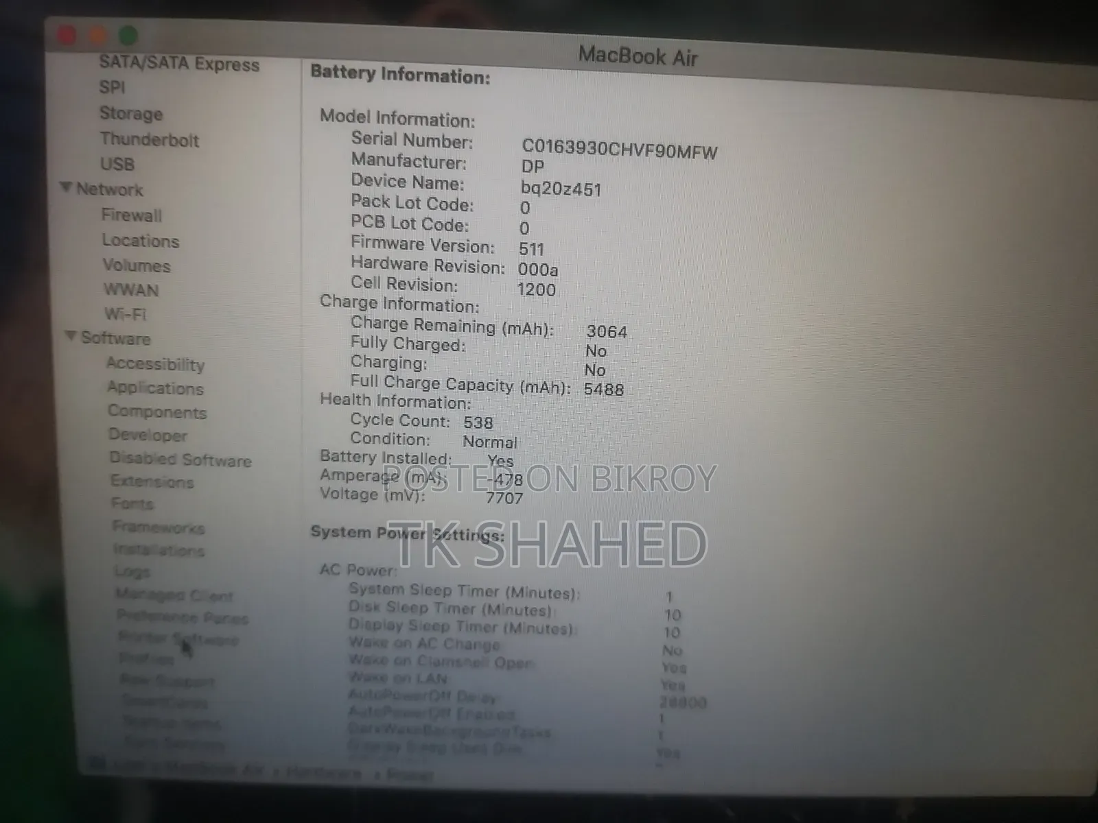 Laptop Apple MacBook Air 8GB Intel Core I7 SSD 256GB
