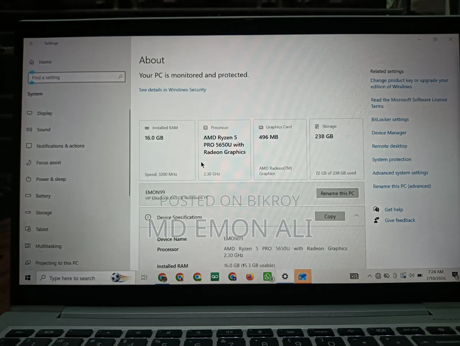Laptop HP EliteBook 840 G8 16GB AMD SSD 256GB