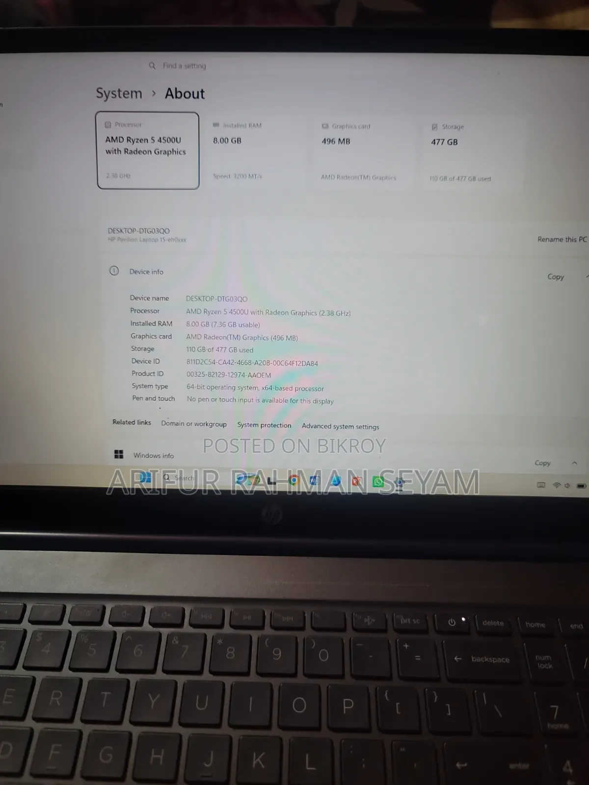 Laptop HP Pavilion 15-Eh0050wm 8GB AMD Ryzen 5 SSD 512GB