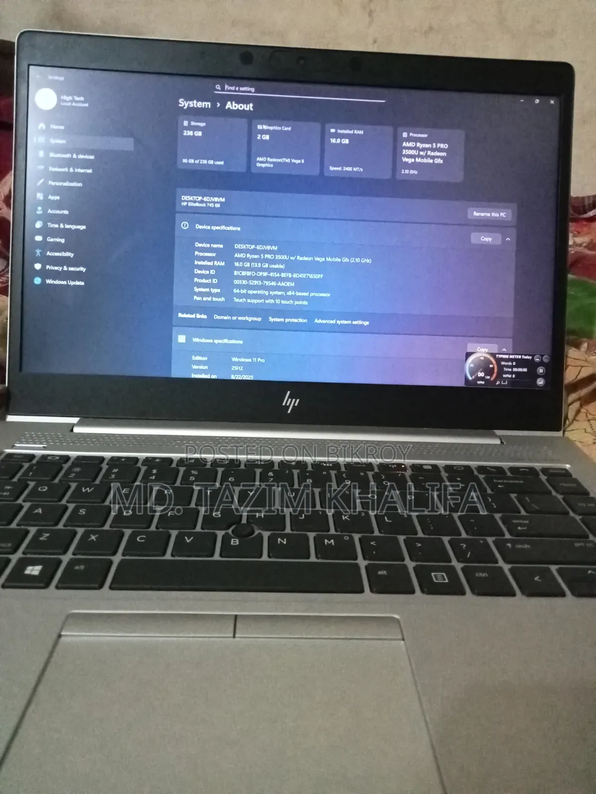Laptop HP EliteBook 745 G6 16GB AMD Ryzen 5 SSD 256GB