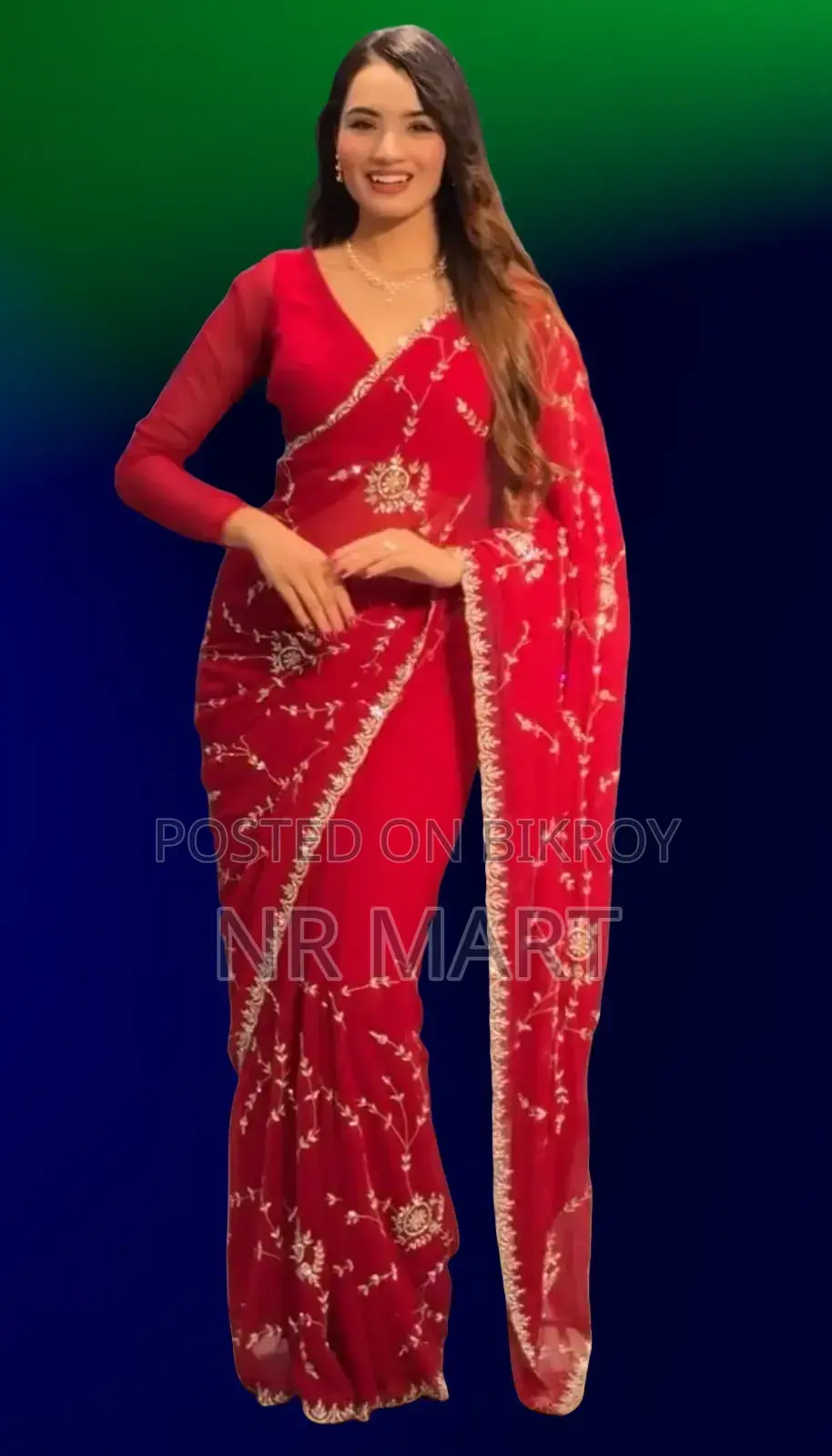  চিনিগুঁড়া জর্জেট সিকুয়েন্স এমব্রয়ডারি শাড়ি 