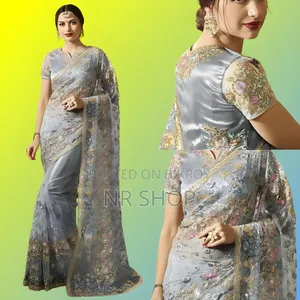 Indian Georgette Embroidery Saree with Matching Blouse Piece