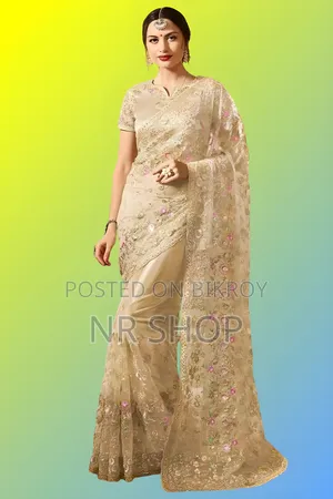Indian Georgette Embroidery Saree with Matching Blouse Piece