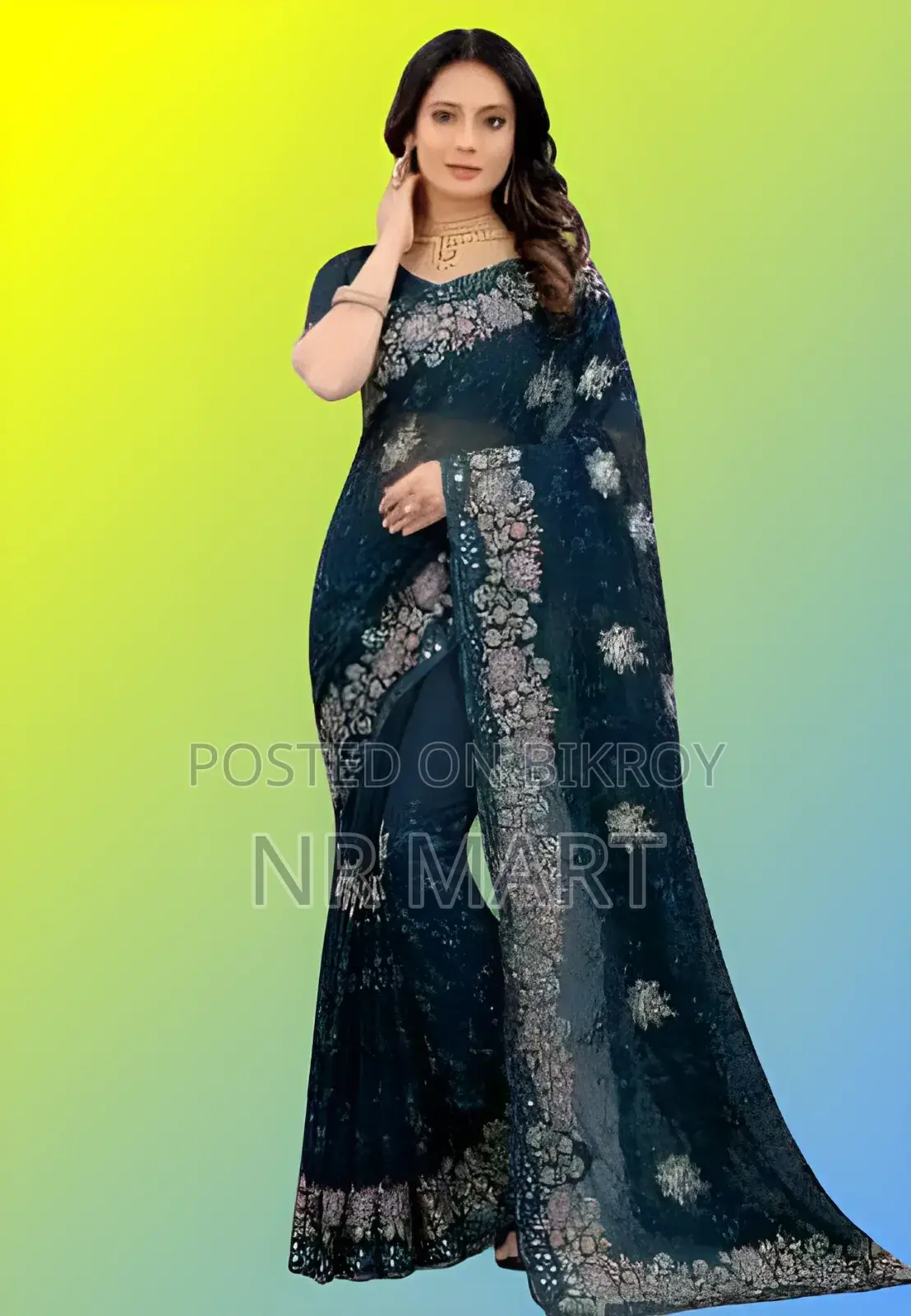  ইন্ডিয়ান জর্জেট এমব্রয়ডারি শাড়ির সাথে ম্যাচিং ব্লাউজ পিস 