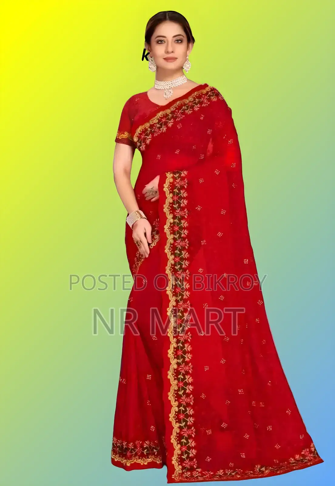  ইন্ডিয়ান জর্জেট এমব্রয়ডারি শাড়ির সাথে ম্যাচিং ব্লাউজ পিস 
