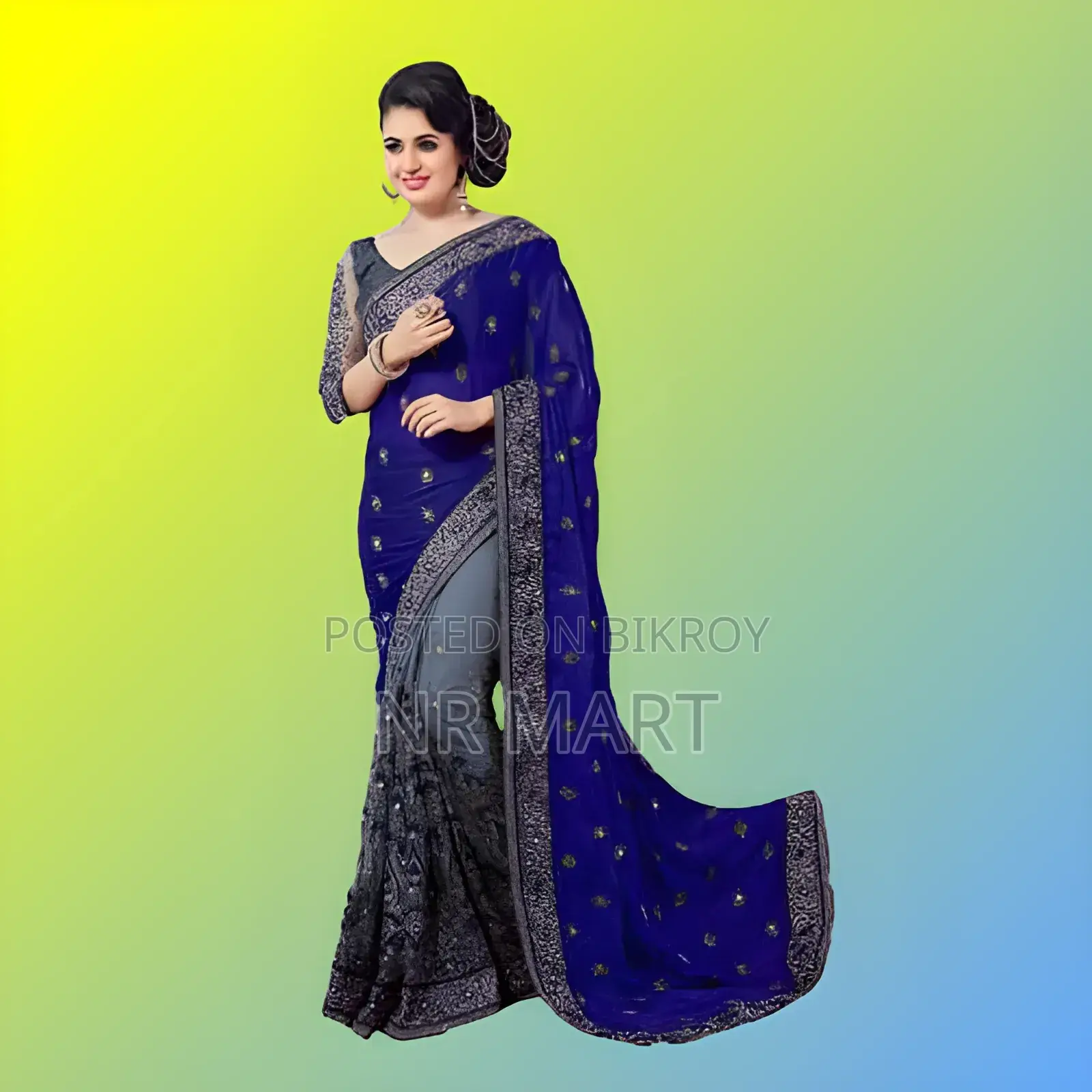  ইন্ডিয়ান জর্জেট এমব্রয়ডারি শাড়ির সাথে ম্যাচিং ব্লাউজ পিস 
