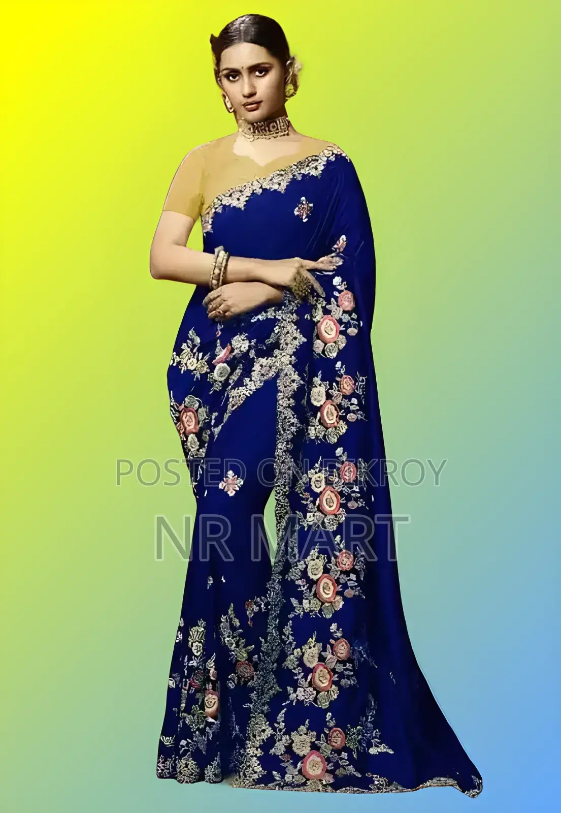  ইন্ডিয়ান জর্জেট এমব্রয়ডারি শাড়ির সাথে ম্যাচিং ব্লাউজ পিস 
