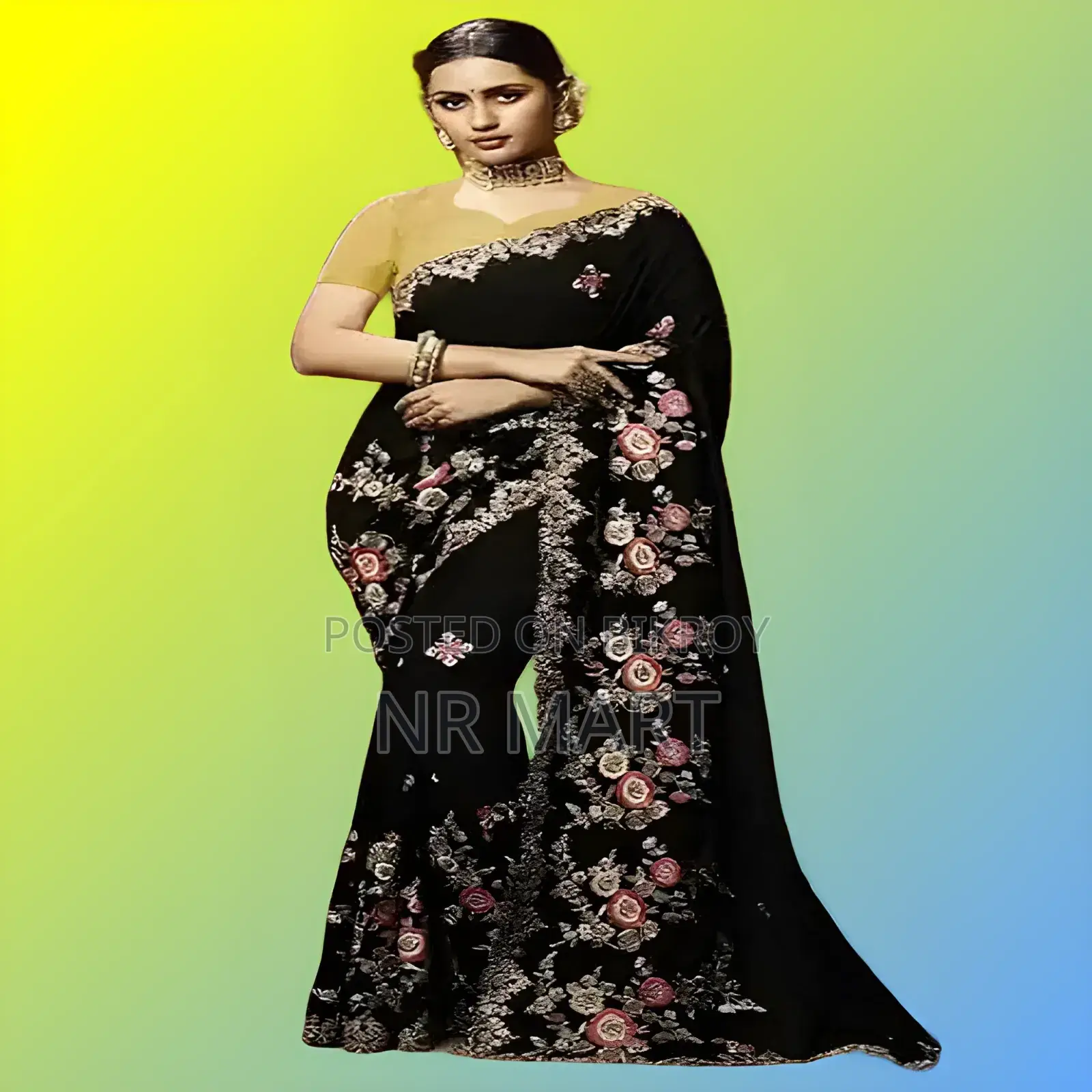  ইন্ডিয়ান জর্জেট এমব্রয়ডারি শাড়ির সাথে ম্যাচিং ব্লাউজ পিস 
