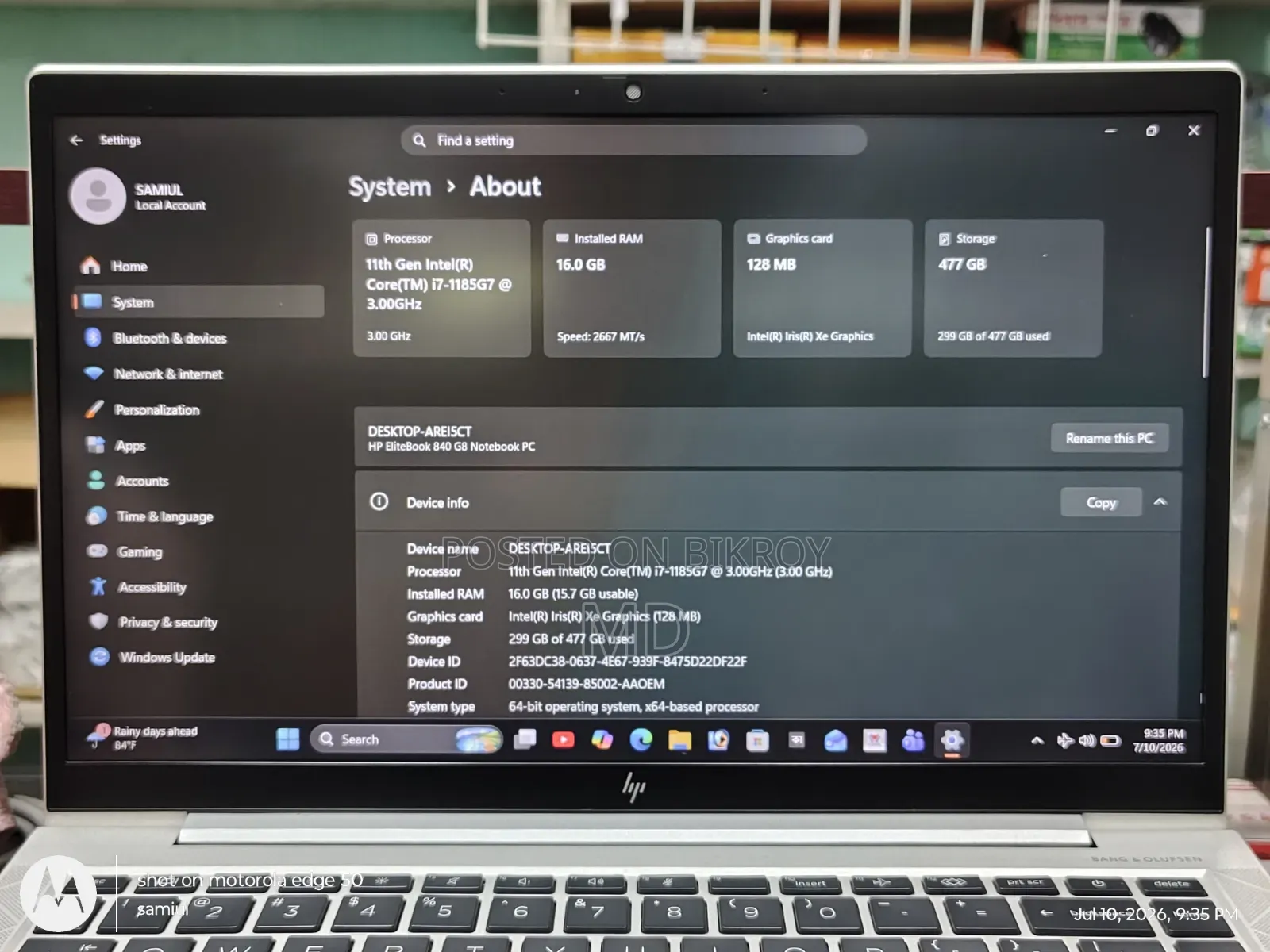 Laptop HP EliteBook 840 G8 16GB Intel Core I7 eMMC 512GB