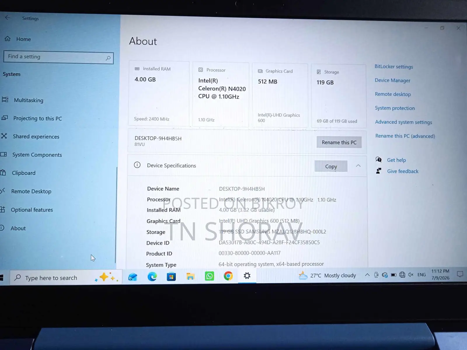Laptop Lenovo IdeaPad 1 4GB Intel Celeron SSD 128GB