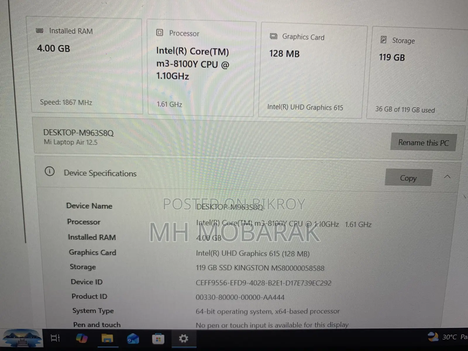 Laptop Xiaomi Mi Notebook Air 4GB Intel Core M3 SSD 128GB