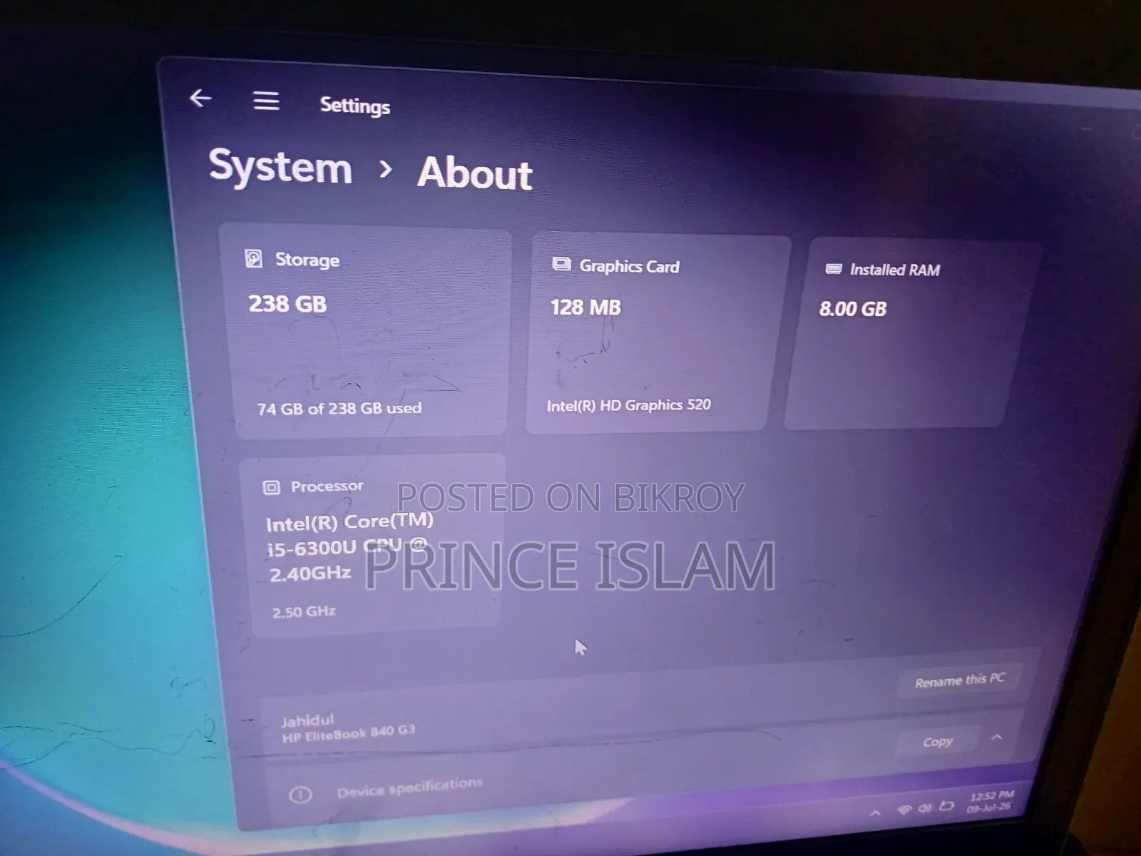 ল্যাপটপ HP EliteBook 840 G3 8GB Intel Core i5 SSD 256GB