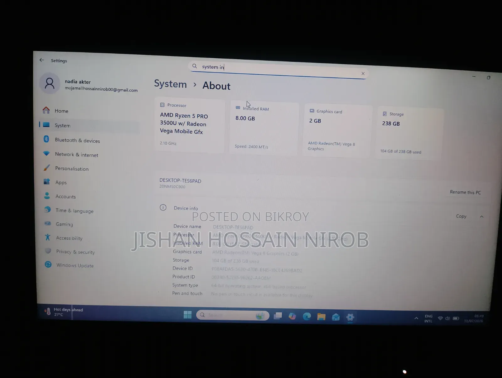 Laptop Lenovo ThinkPad T470 8GB AMD Ryzen 5 SSD 256GB