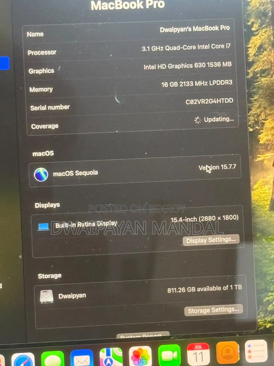 Laptop Apple MacBook Pro 2017 16GB Intel Core I7 SSD 1TB