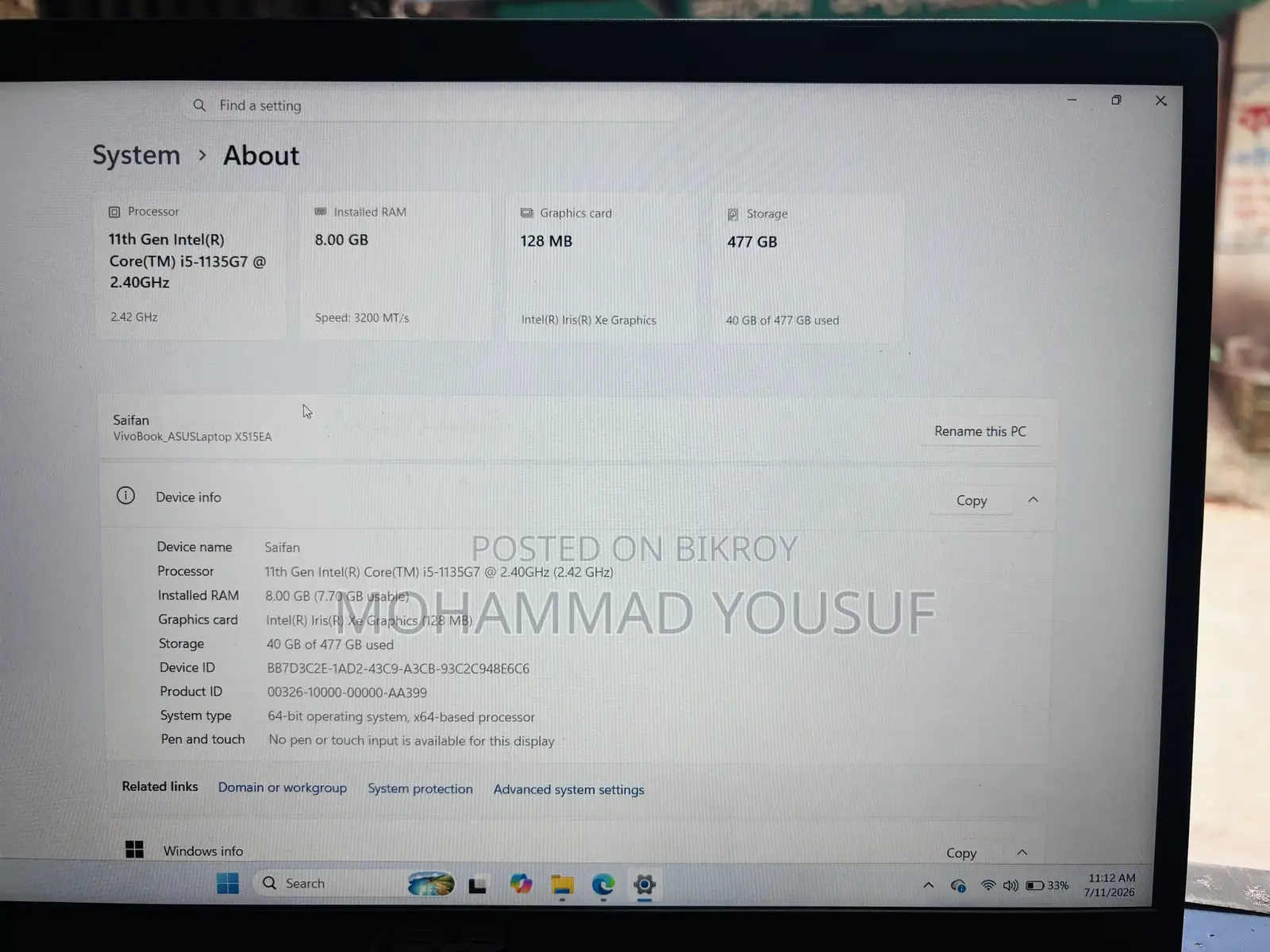 Laptop Asus Vivobook 15 8GB Intel Core I5 SSD 512GB
