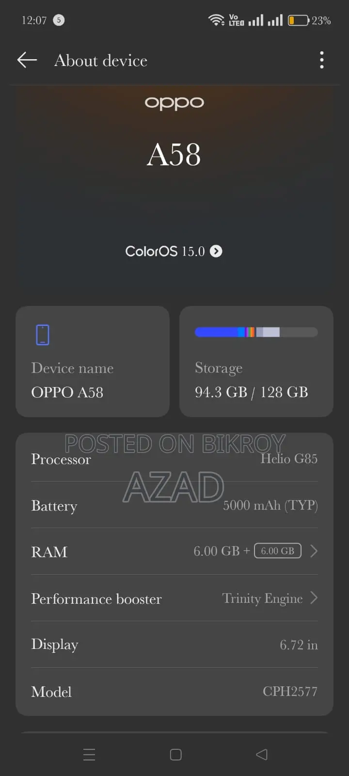 Oppo A58 128 GB Black