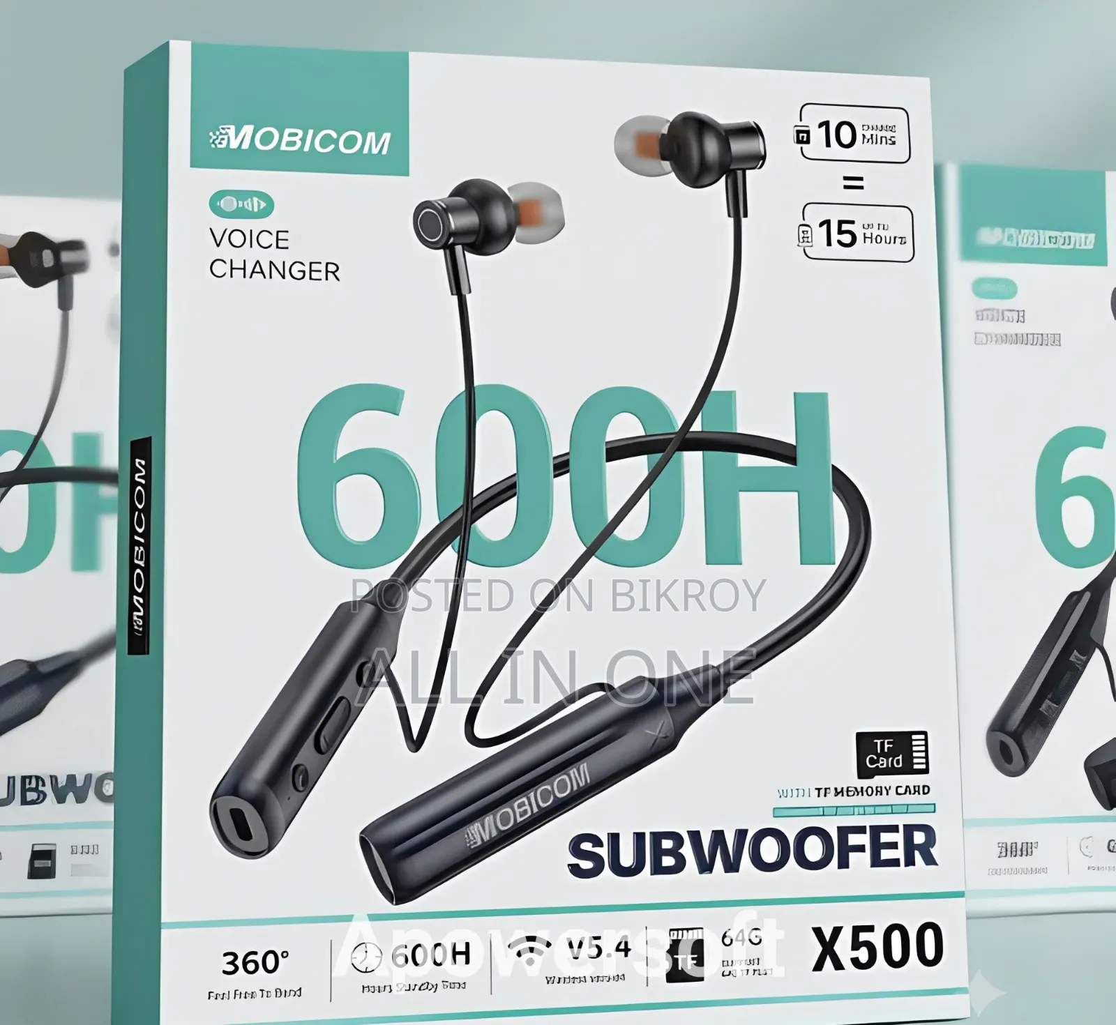 600 Hours (600h) Mobicom X500 Wireless Neckband