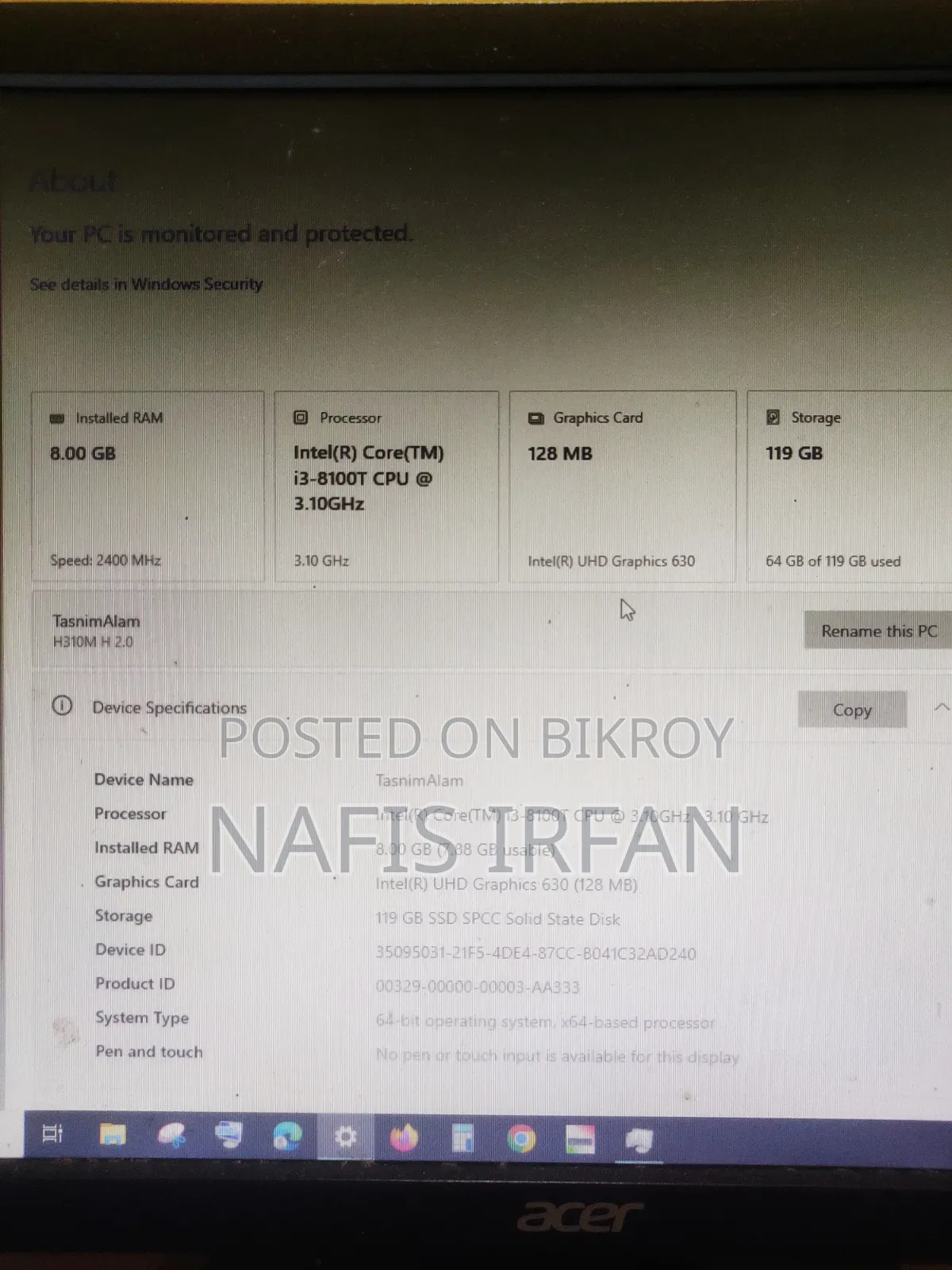 Desktop Computer 8GB Intel Core i3 SSD 128GB