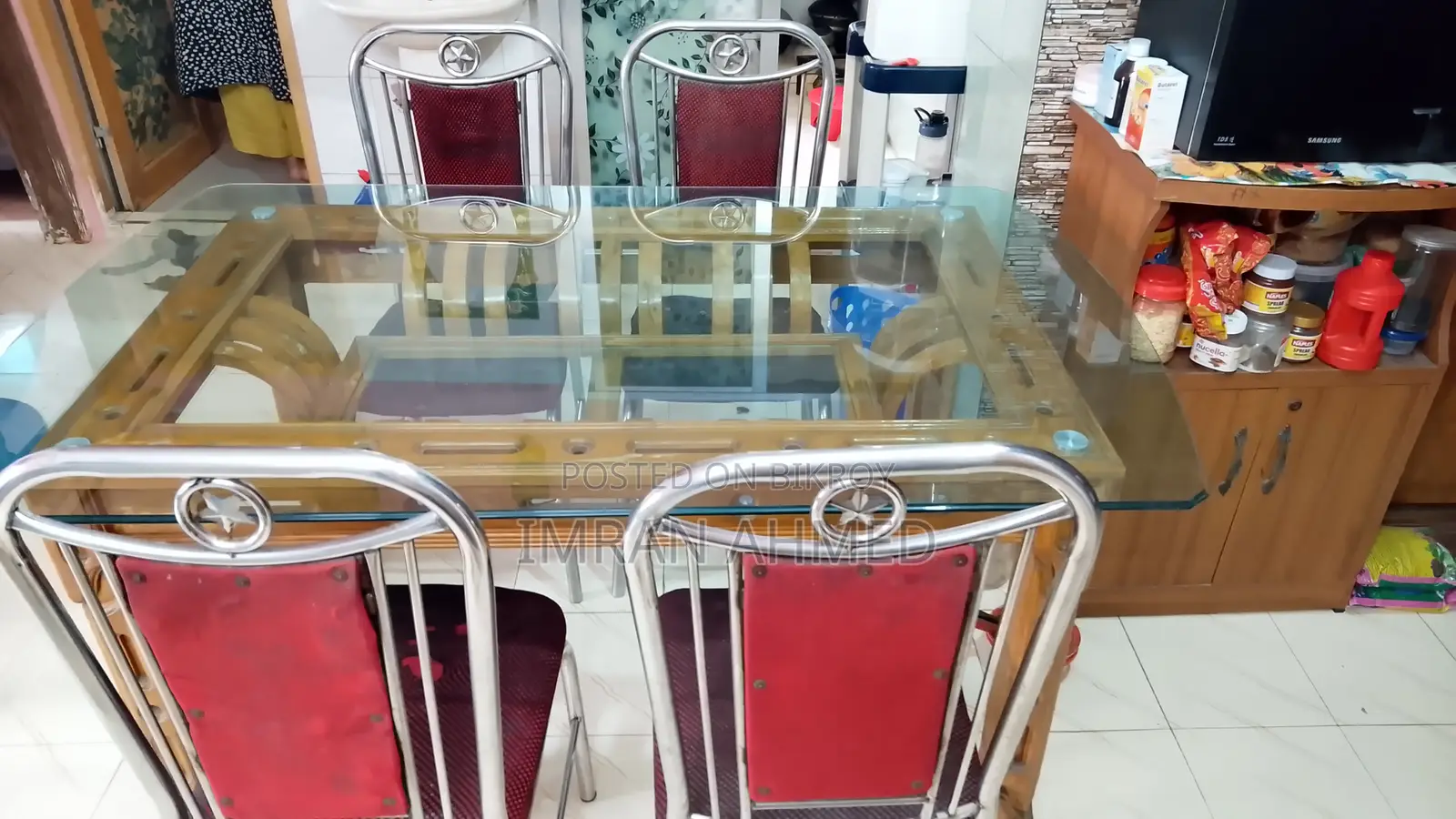 Dinning Table( Segun Timber) With 6 Mm Table Glass 4 Chair