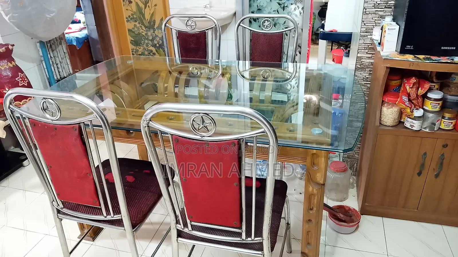 Dinning Table( Segun Timber) With 6 Mm Table Glass 4 Chair