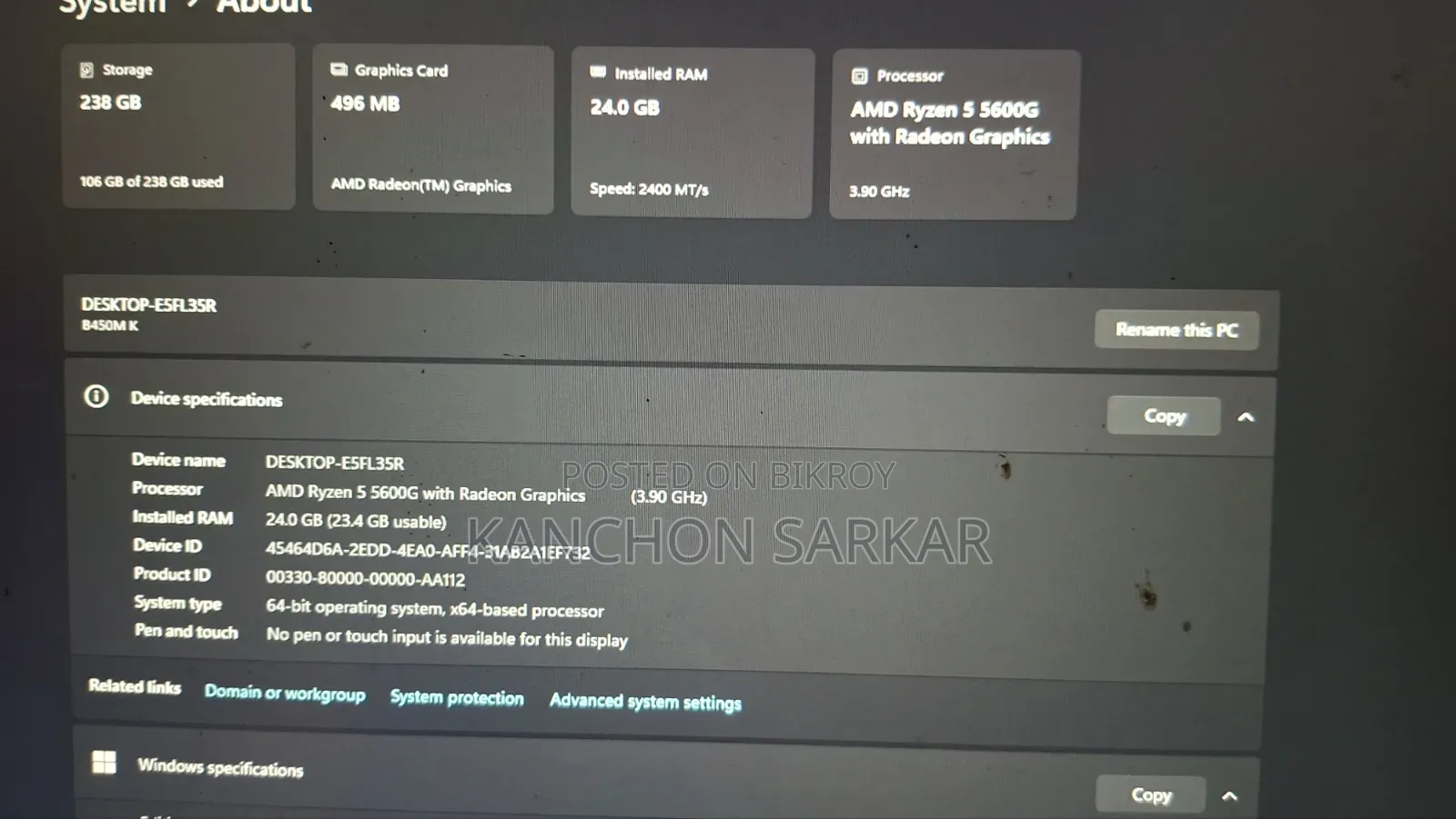 Desktop Computer Gigabyte 16GB AMD Ryzen 5 SSD 256GB