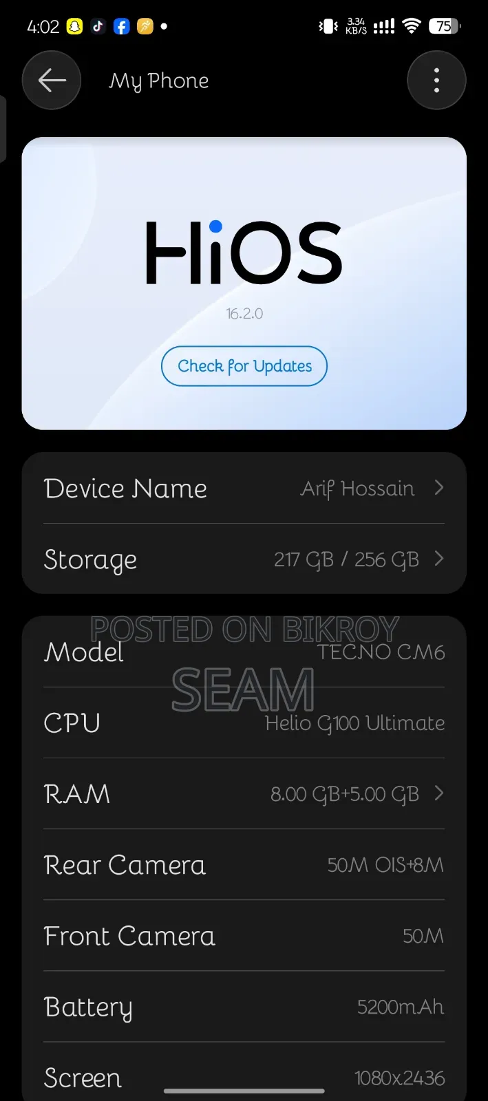 Tecno Camon 40 256 GB Black