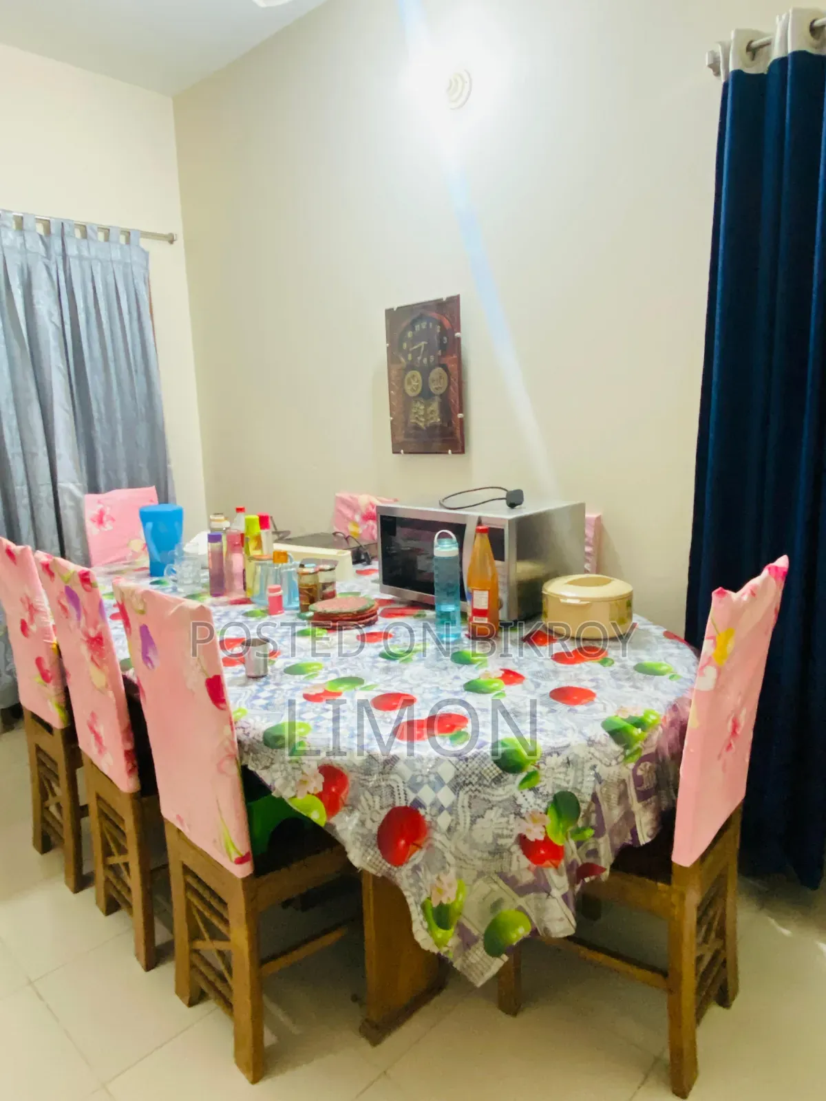 Eight-chair table set for sale. Teak wood table,