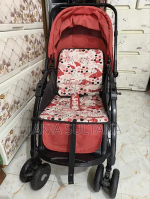 Used Baby Stroller (Red/Patterned) – Excellent Condition
