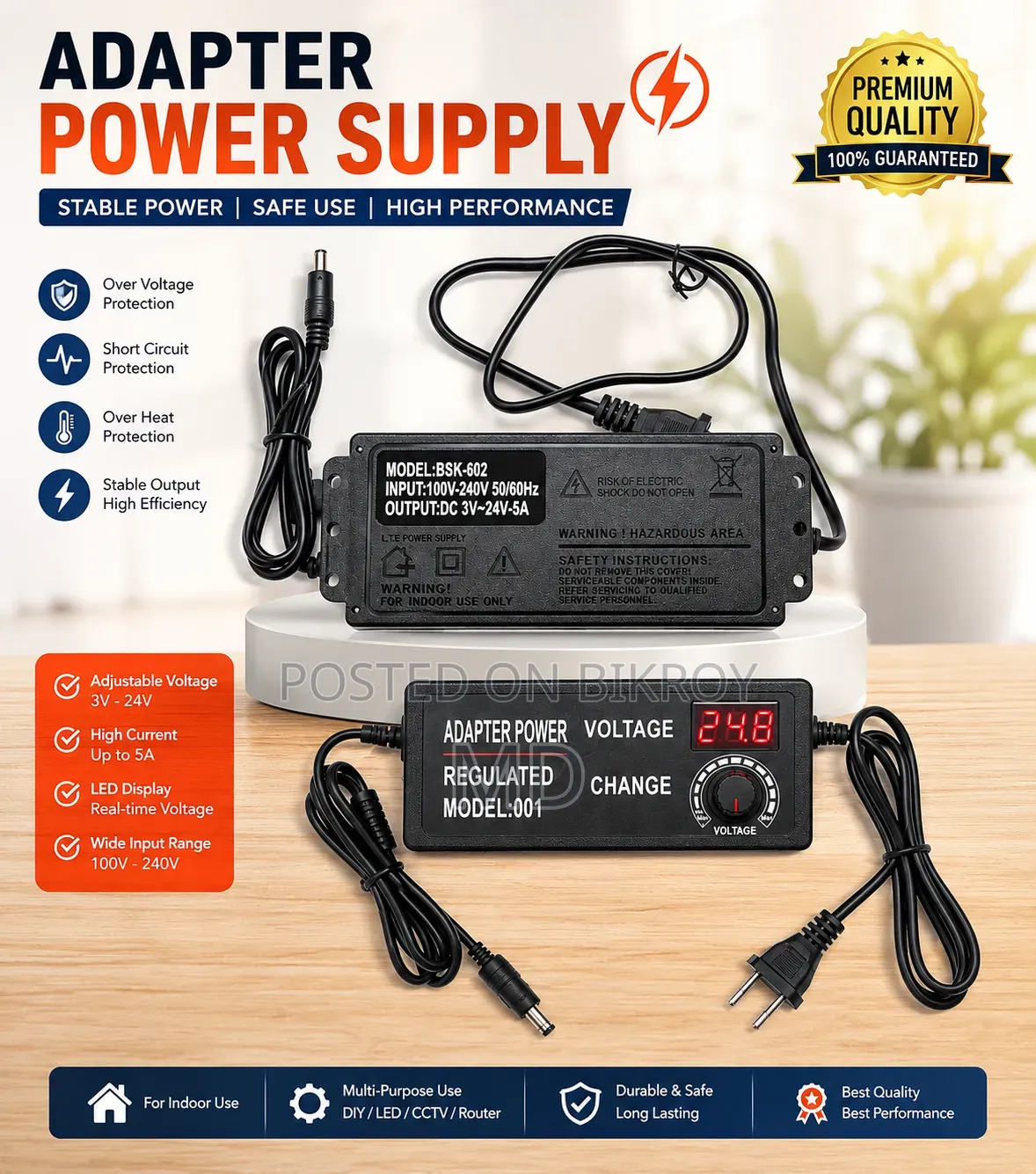 ⚡ 3V–24V Adjustable Power Supply | 5A High-Power 🔌