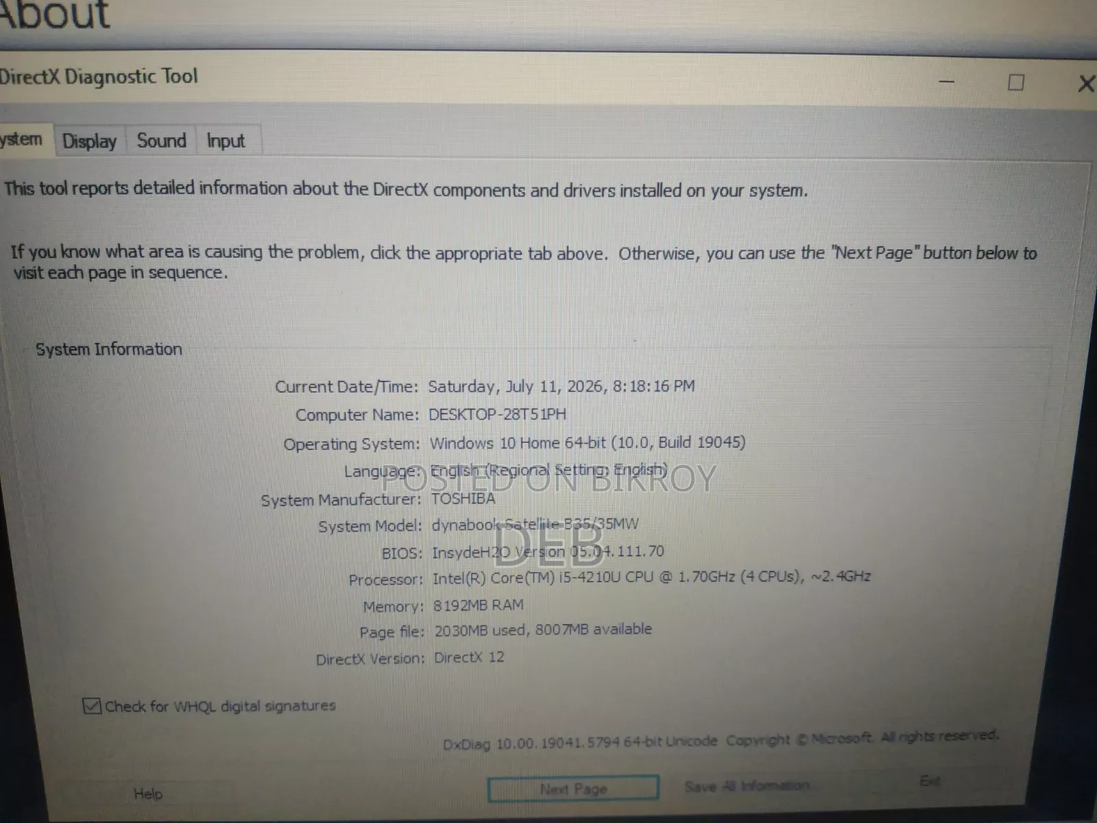 Laptop Toshiba Dynabook R634/M 8GB Intel Core I5 SSD 128GB