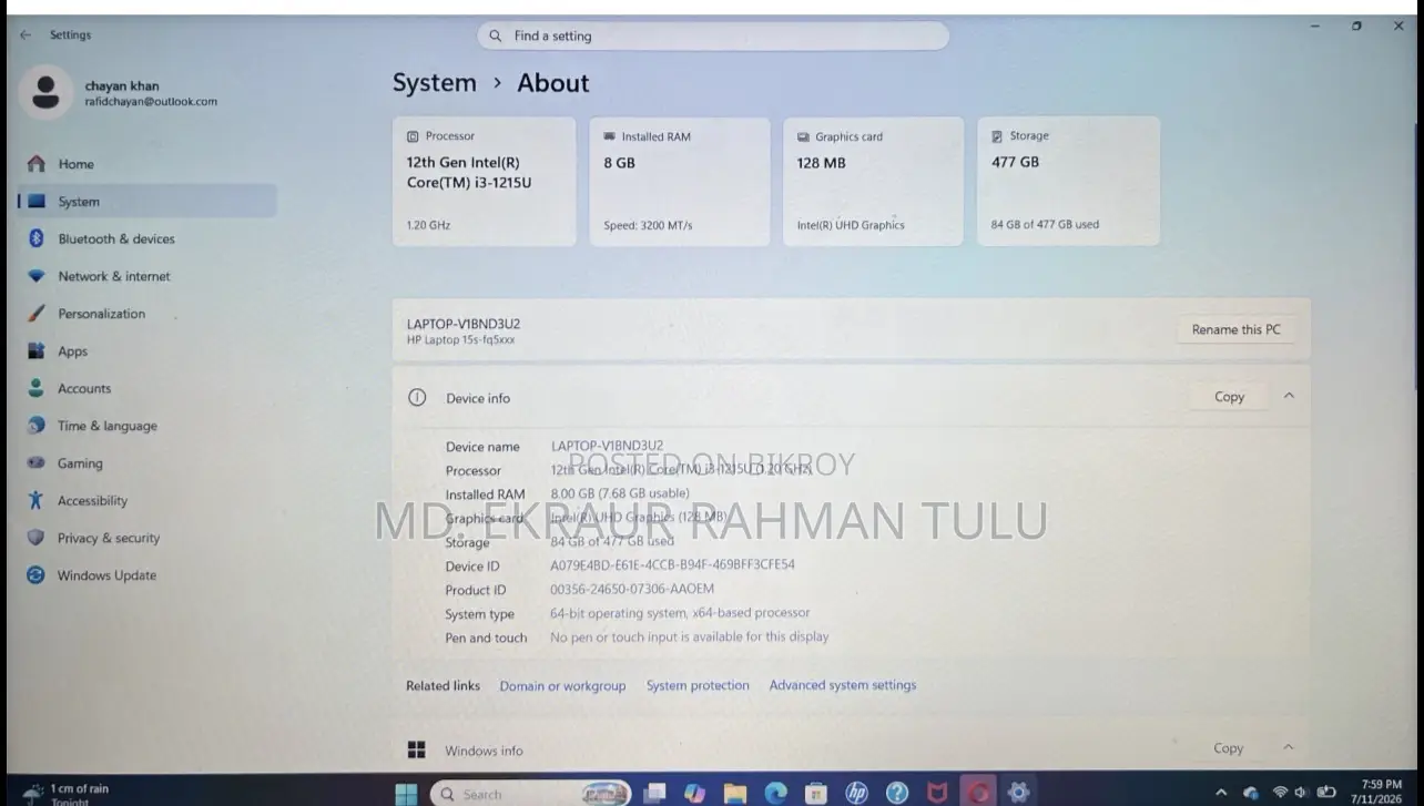 Laptop HP 8GB Intel Core i3 SSD 500GB