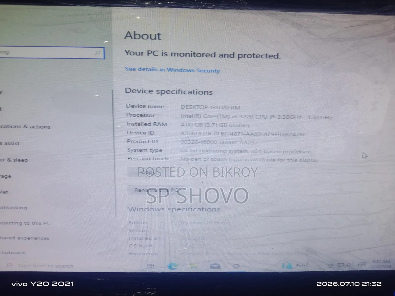 Desktop Computer HP 290 G4 All-in-One 4GB Intel Pentium HDD+SSD 500GB