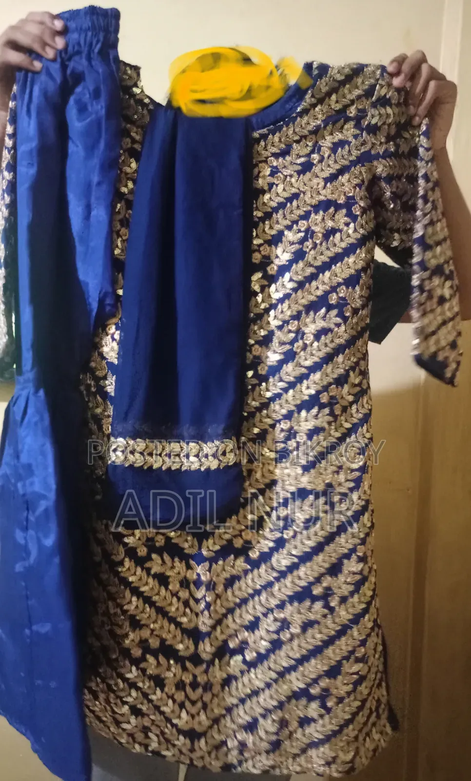 Navy Blue Designer 3piece | Sharara Pant | Embroidered Orna |Wornonce