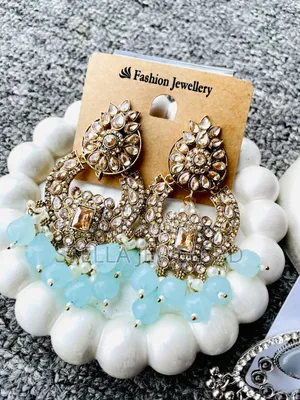 Aqua Pearl Elegance Jhumka Earrings (Pair)