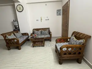 Teak Wood Sofa Set, with Cushions and Glass Table