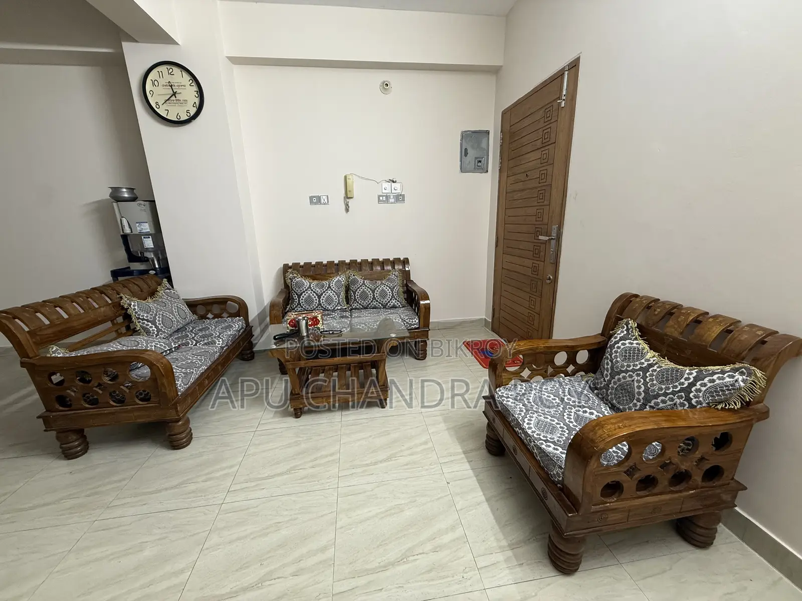 Teak Wood Sofa Set, with Cushions and Glass Table