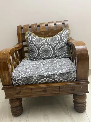Teak Wood Sofa Set, with Cushions and Glass Table