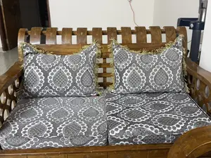 Teak Wood Sofa Set, with Cushions and Glass Table