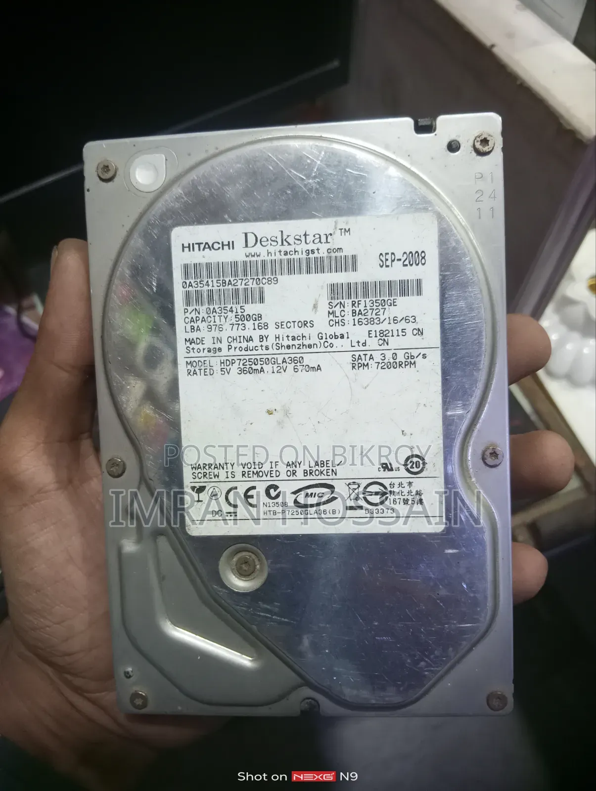 500 GB HDD in very good condition.