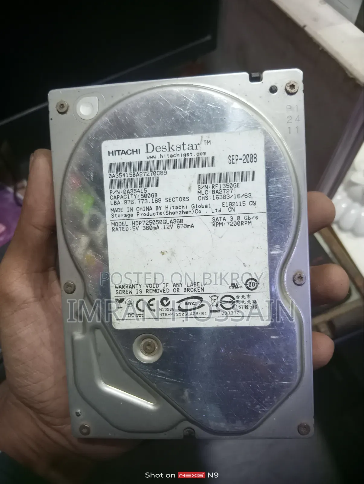 500 GB HDD in very good condition.