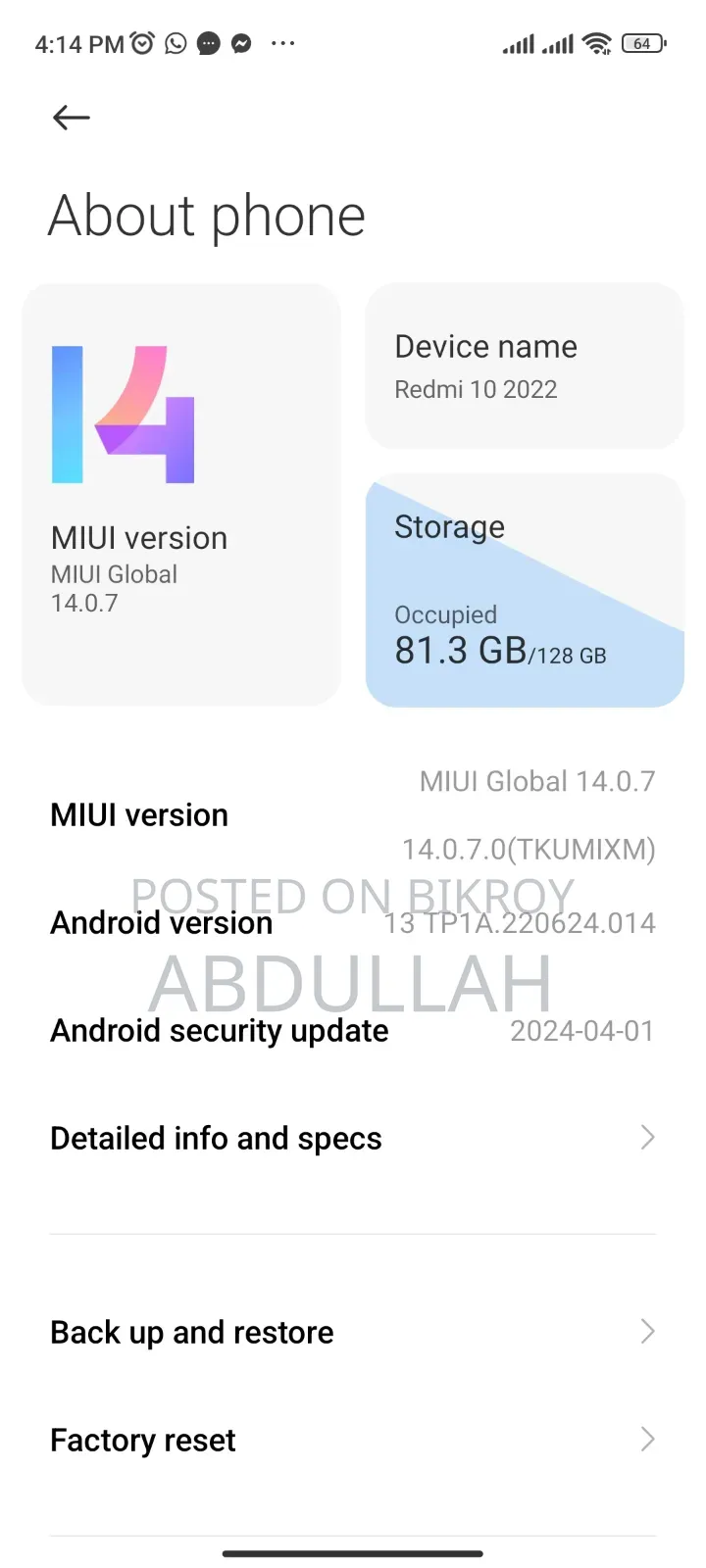 Xiaomi Redmi 10 128 GB Blue