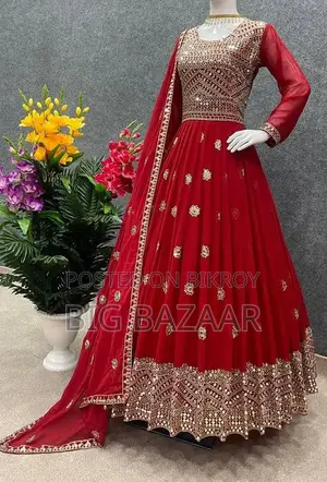 রেডিমেড জর্জেট এমব্রয়ডারি পার্টি ড্রেস