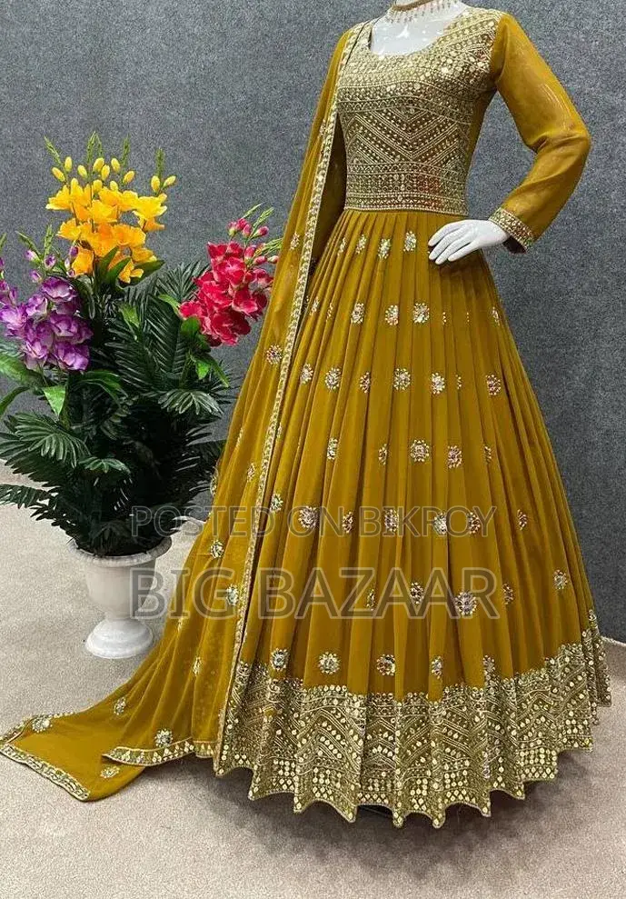 রেডিমেড জর্জেট এমব্রয়ডারি পার্টি ড্রেস