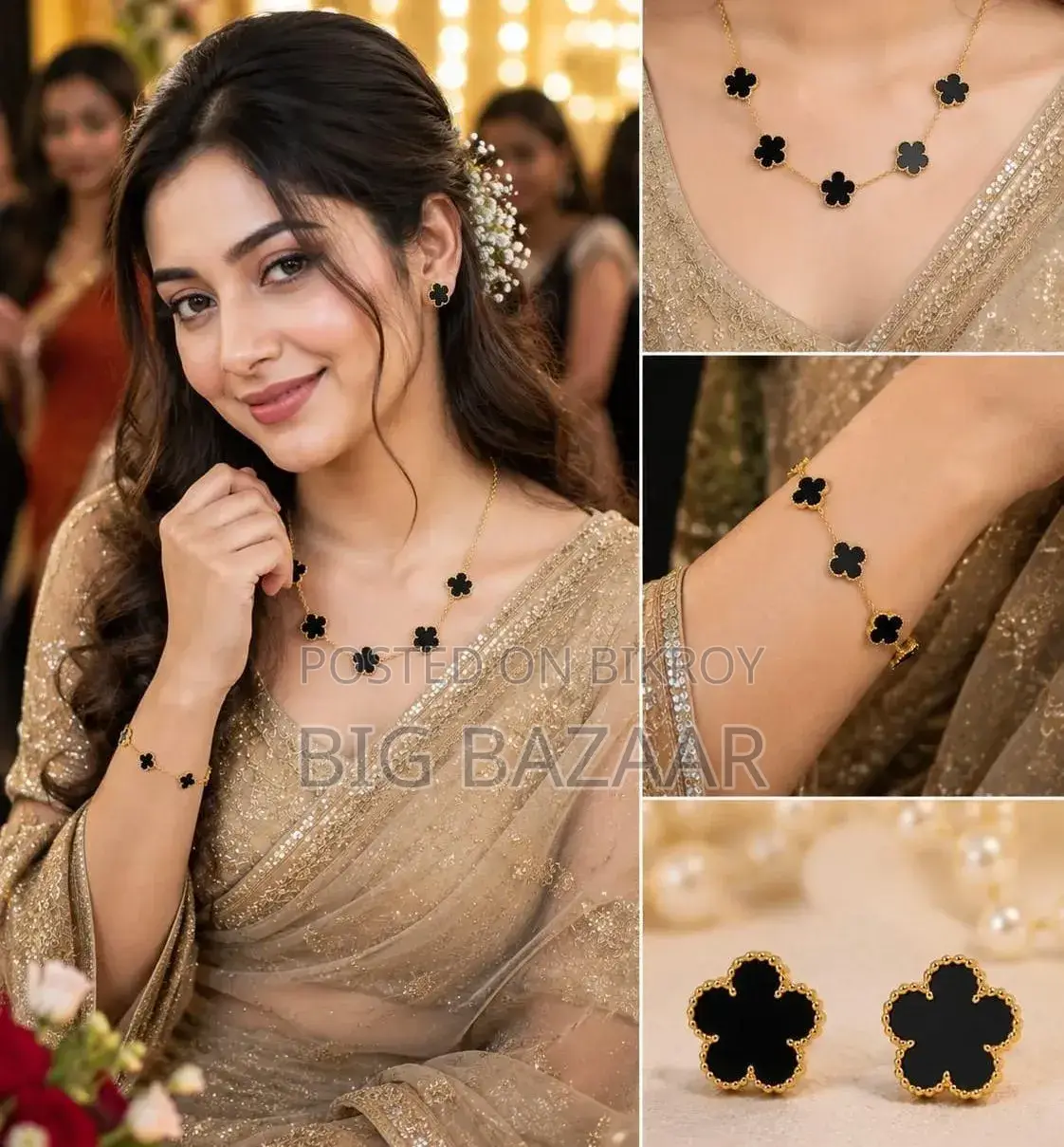 Elegant Black Clover Jewelry Set