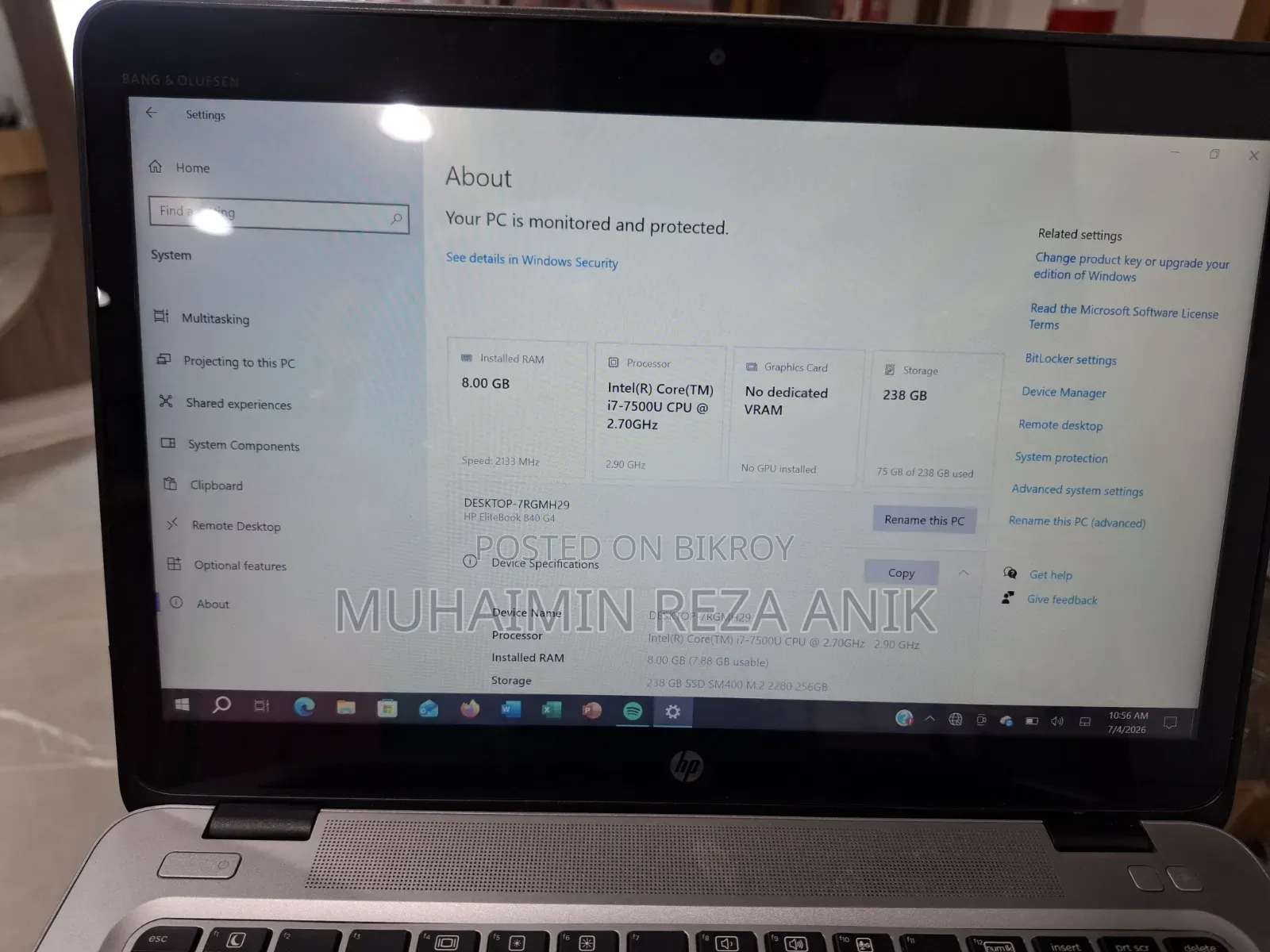 Laptop HP EliteBook 840 G4 8GB Intel Core i7 SSD 256GB