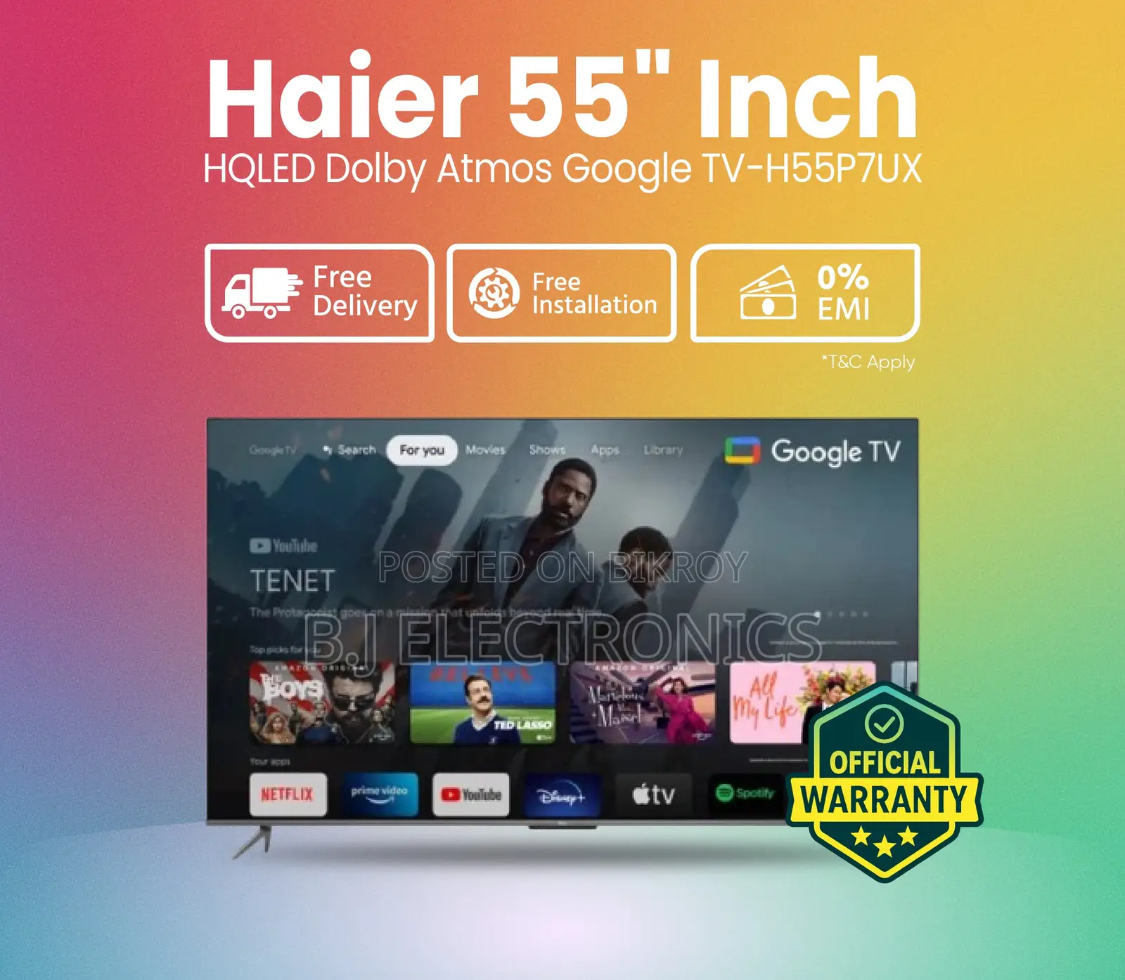 Haier H55p7ux 55 Inch Voice Control Hqled Smart Google Tv