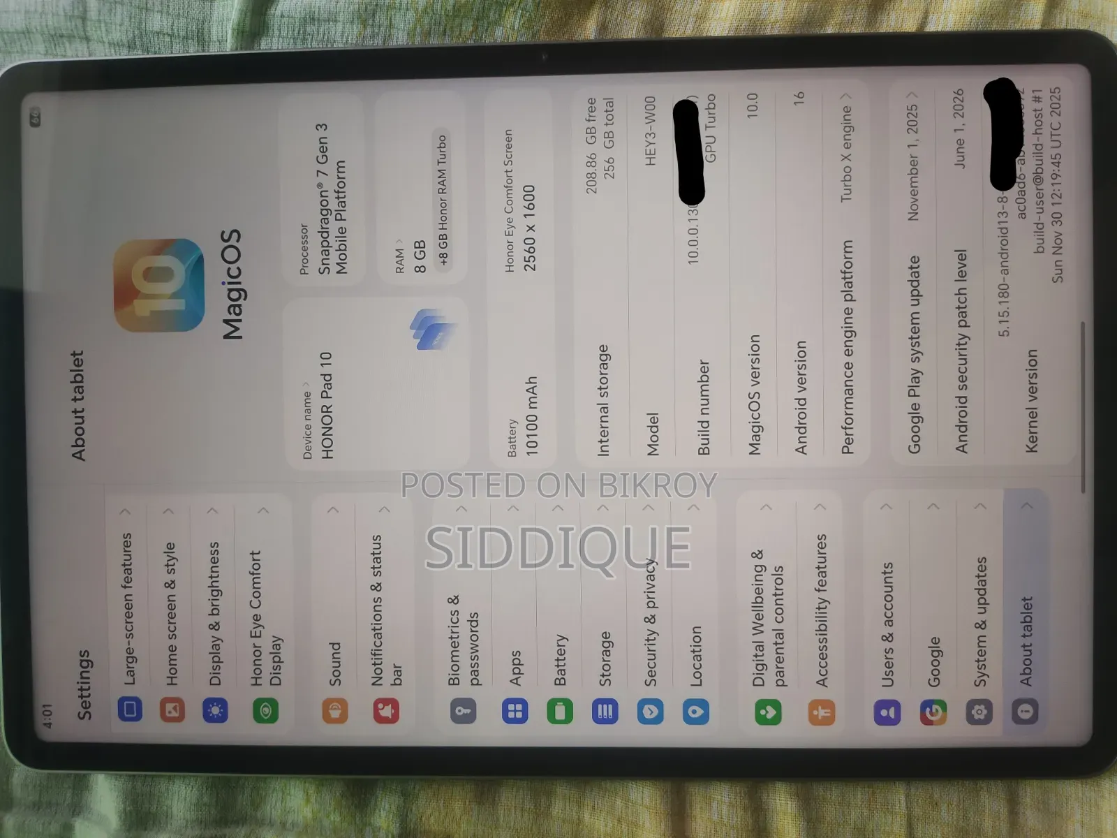 নতুন অনার প্যাড ১০ ২৫৬ জিবি