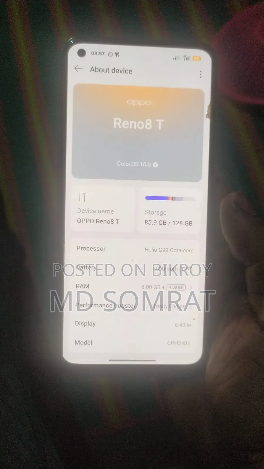 অপো রেনো৮ টি ১২৮ জিবি অরেঞ্জ