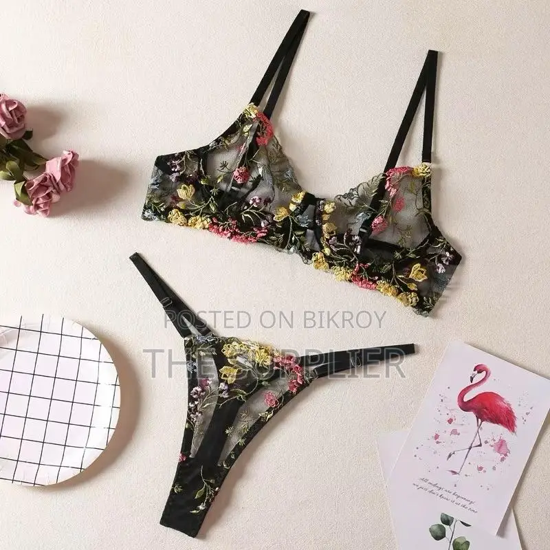 Premium Floral Embroidery Transparent Bra and Panty Set